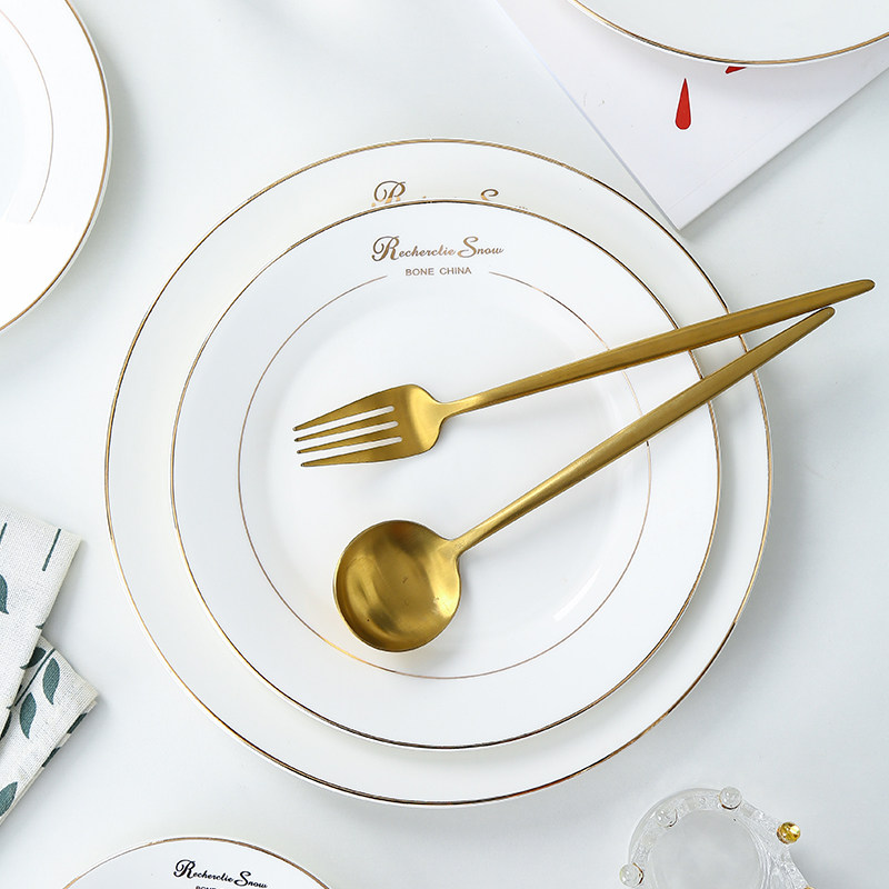 欧式金边陶瓷圆形平盘碟子西餐牛排餐盘家用北欧点心盘子酒店餐具