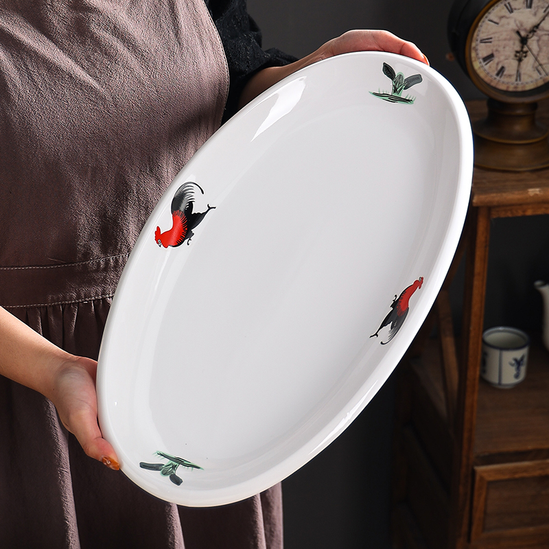 复古怀旧陶瓷公鸡鱼盘微波炉餐具
