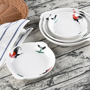 公鸡双耳鲍鱼盘汤盘7寸 10寸陶瓷盘酒店餐具双耳盘菜盘圆盘饭盘