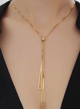 黄铜不掉色流苏抽拉式轻奢项链女潮网红锁骨链小众简约个性吊坠