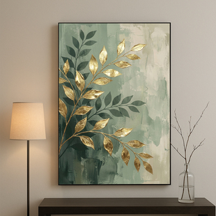 饰画纯手绘油画 现代轻奢植物画极简主义装 金枝玉叶