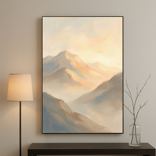 现代极简山水朦胧氛围画空气透视法写实纯手绘油画 晨曦远山