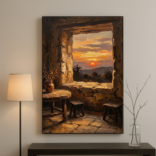 乡村风纯手绘油画 乡村印象派古典厚涂刮刀画美式 岁月之窗