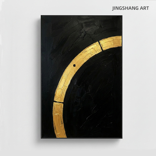 《玄金之门》现代极简抽象黑金构成主义几何机理画纯手绘油画