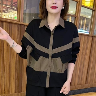 2026春季新款衬衫女韩版设计感拼色宽松休闲蝙蝠袖遮肉外套上衣女