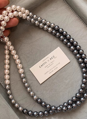 大溪地黑澳白色渐变施家珍珠女不掉色轻奢百搭秋冬项链