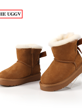 女童雪地棉纯羊毛磨砂皮公主靴加绒棉鞋女宝宝冬季皮毛一体雪地靴