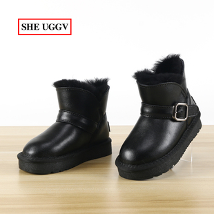 儿童亮面羊毛棉鞋 宝宝皮毛一体雪地靴加厚防滑童靴学生雪地棉童鞋