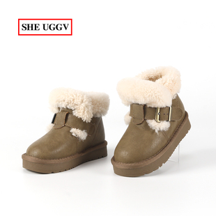 儿童雪地靴加绒面包鞋加厚男童雪地棉冬鞋女童靴子大棉鞋勃肯棉鞋