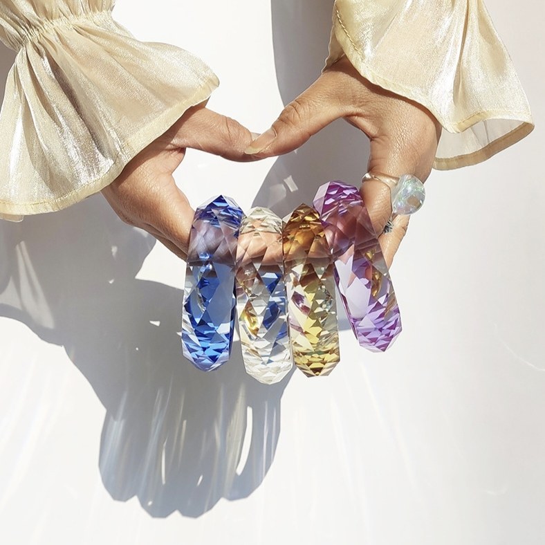 欧美大款方糖水晶白水晶简约小众树脂手镯 几何刻面个性切面手环