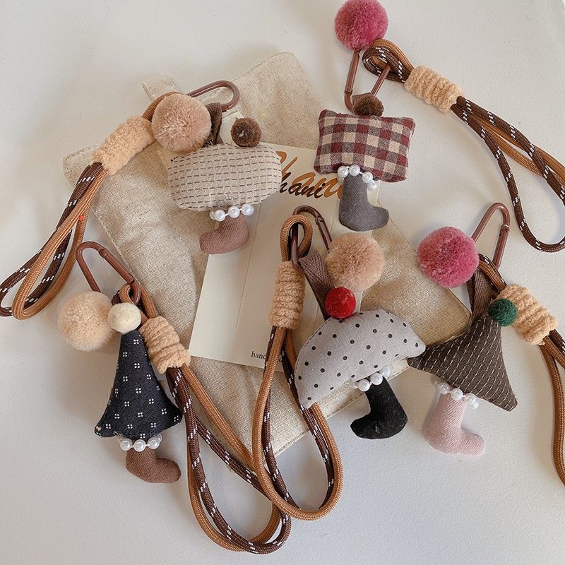 秋冬新款手机链 清新森系韩式ins风布艺蘑菇车钥匙扣挂件包包挂饰