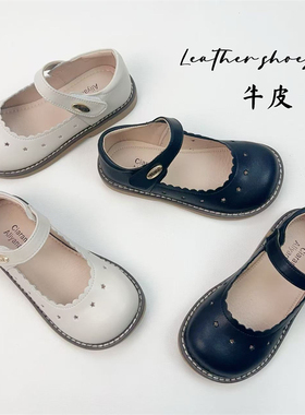 真皮女童皮鞋森系牛皮女孩单鞋白色公主鞋黑色演出鞋软底浅口单鞋
