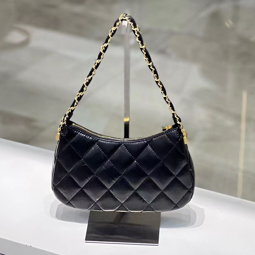 牛皮hobo小香风链条2024新款百搭小托特包菱格真皮单肩包