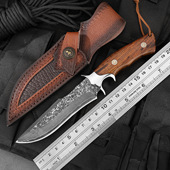 大马士革钢直刀多功能露营防身刀便携野外随身刀锋利水果刀小刀