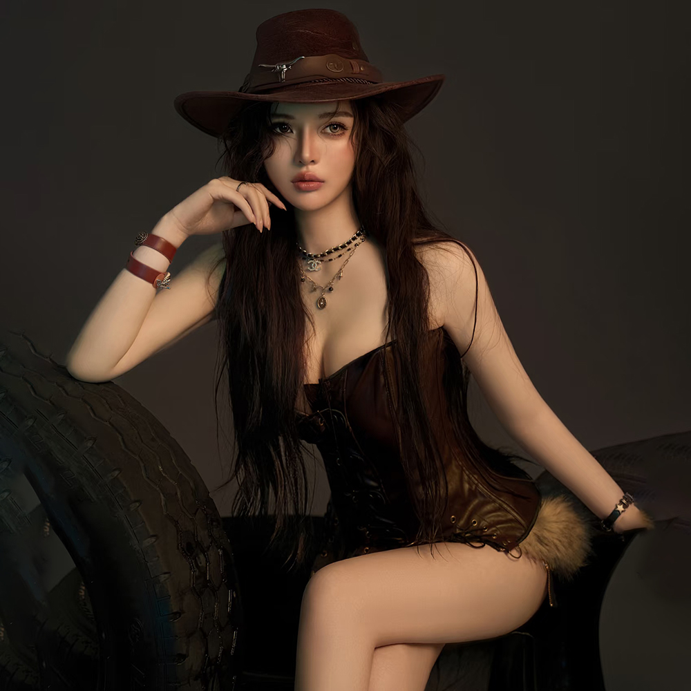 带防风绳男女西部牛仔帽大檐夏季