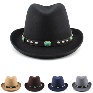 稍大头围春秋冬男女英伦汉堡帽翘檐毛呢礼帽欧美复古洪堡爵士帽