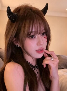 恶魔双子星!镶钻红色牛角发夹创意恶魔发箍万圣节cos角色扮演发饰