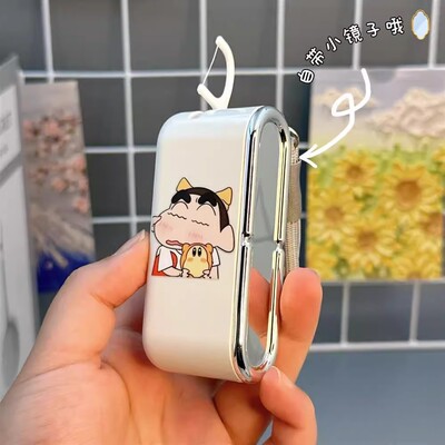 卡通高颜值小新弹出式牙线盒便携随身牙线收纳盒带自动弹出镜子