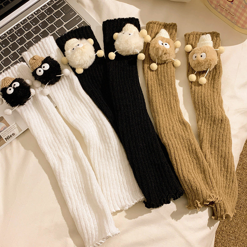 2025秋冬新款可爱卡通毛球袜套女针织堆堆袜保暖日系毛球小腿袜