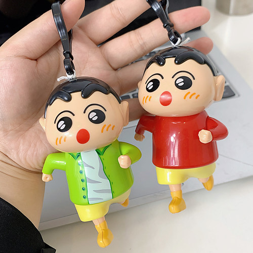 可爱蜡笔小新奔跑钥匙扣解压玩偶饰品手办包挂件趣味潮玩发条玩具