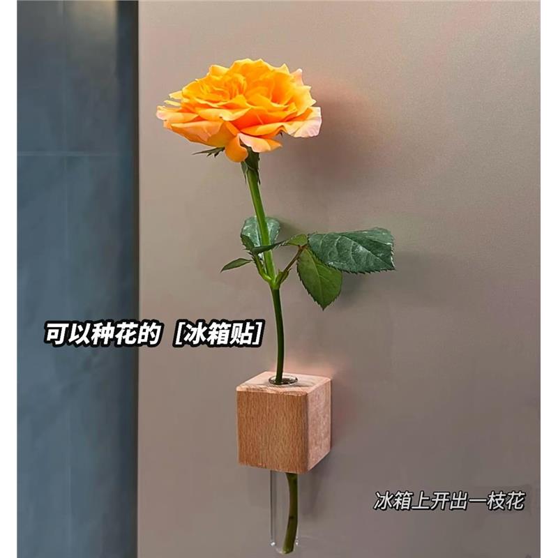 【买一送一】创意实木冰箱磁吸式玻璃瓶水培花器磁吸小花瓶插花器