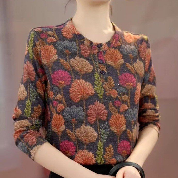 直播爆款长袖t恤洋气宽松显瘦妈妈2025秋冬新款打底衫女