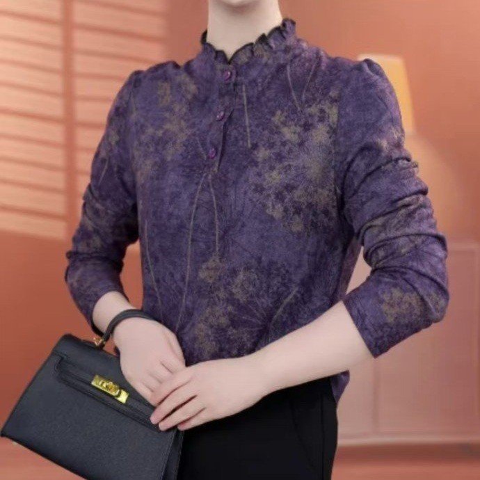 直播爆款花边领保暖打底衫2025秋冬季新款妈妈装长袖上衣