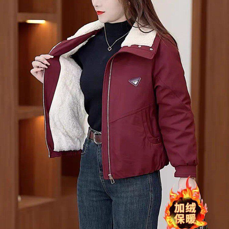 直播爆款加绒派克服2025冬季新款翻领棉服短款宽松上衣女