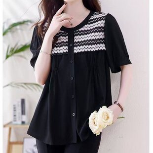 显瘦短袖 2026新款 休闲风妈妈装 宽松遮肚女士衬衫 上衣 春装