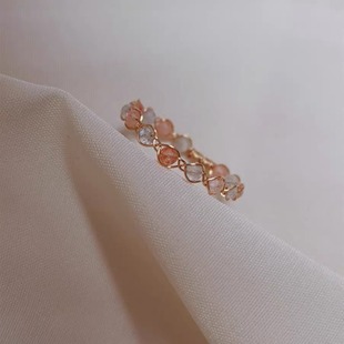 日月辉光天然太阳石拉长月光石水晶14k包金女编织戒指恋人石指环