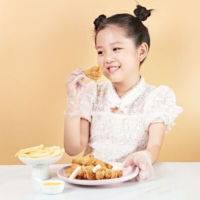 ly儿童一次性手套学生餐饮食品级PE材质小孩子画画塑料透明手