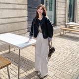 甜酷风格子拼接黑色皮衣外套女春秋2025新款甜美显瘦炸街PU夹克，女装皮衣，2C196