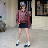 超好看安可拉红皮衣外套女春秋2025新款短款小个子美式pu皮夹克，女装皮衣，2C196