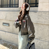 韩版字母刺绣灰色棒球服外套女春秋2025新款超火好看短款夹克上衣，女装短外套，2C196