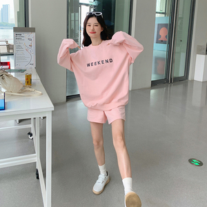 甜美减龄粉色卫衣套装女春秋2025新款小个子慵懒风百搭短裤两件套图片