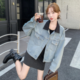 好数据撞色领高级牛仔外套C195-9373-P145控198，女装短外套，2C196