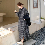 日系慵懒风格子连衣裙套装女2025秋新款复古宽松马甲衬衫裙两件套，女装套装/套裙，2C196