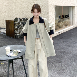 卡其绿翻领风衣外套女2025秋季新款韩系小个子超好看休闲百搭大衣图片