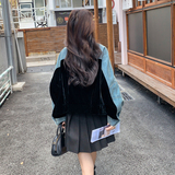 慵懒风牛仔拼接丝绒外套女2025秋季新款韩版氛围感显瘦圆领夹克潮，女装短外套，2C196
