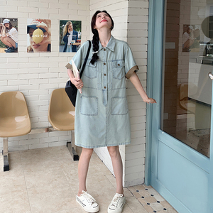 港味复古牛仔连衣裙女2025夏季新款韩系减龄小个子设计感工装裙子图片