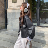 甜酷风格子拼接黑色皮衣外套女春秋2025新款甜美显瘦炸街PU夹克，女装皮衣，2C196