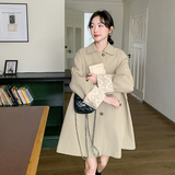 卡其色休闲风衣外套女中长款2025春季新款韩版宽松显瘦英伦风大衣，女装风衣，2C196