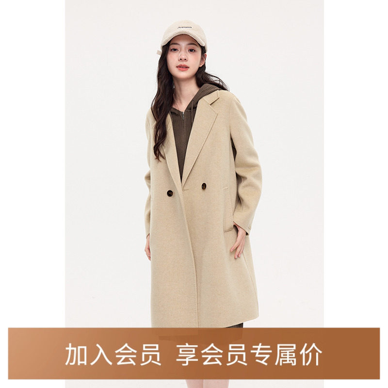 【商场同款】诗凡黎骆驼绒毛呢外套2023冬新款赫本大衣3EA570431
