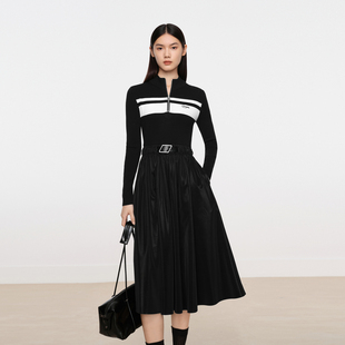 1EA193111 伊芙丽气质设计感针织拼接百褶连衣裙秋季 商场同款