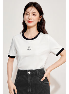【商场同款】诗凡黎白色圆领上衣2024秋新款印花短袖T恤3F7200781