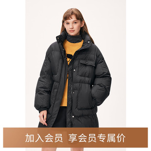 诗凡黎黑色90鸭绒中长立领羽绒服2024冬新款流行慵懒风小众外套女
