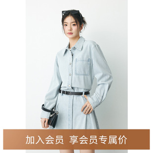 诗凡黎短款a字压褶牛仔连衣裙2024秋新款小个子高级感甜酷裙子女