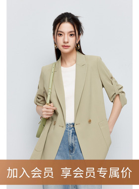 【商场同款】诗凡黎绿色西装2024夏新款职业西服外套女3F4210521