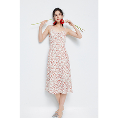 【商场同款】诗凡黎玫瑰红碎花吊带连衣裙2024夏新款女3F5190011