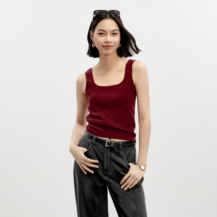 伊芙丽方领羊绒羊毛混纺毛衫 背心2024秋季 新款 超舒适内搭女上装